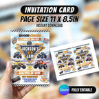 Monster Truck Bash Birthday Party Favor Bundle Canva 10 Item Boys Party Kit Arena Truck Water Bottle Chip Bag Invitation Instant Download