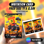 Monster Truck Bash Birthday Party Favor Bundle Canva 10 Item