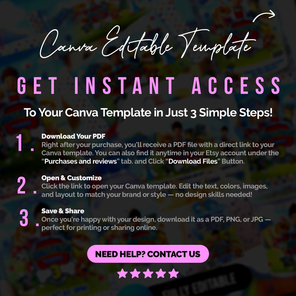 Puppy Rescue Birthday Party Favor Bundle Canva | Editable 10 Item Kids Party Kit