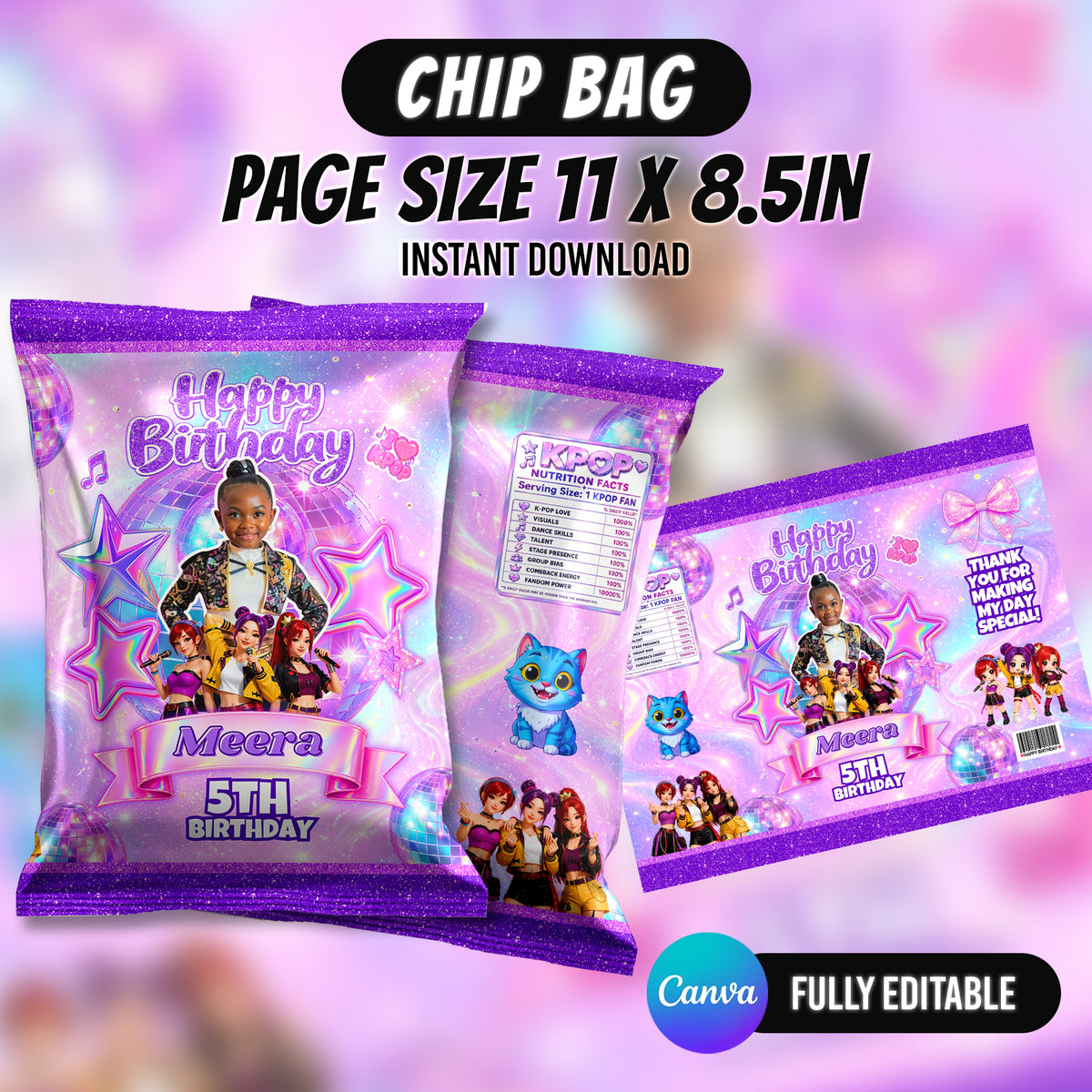Kpop Theme Birthday Party Favor Bundle Canva Editable 10 Item