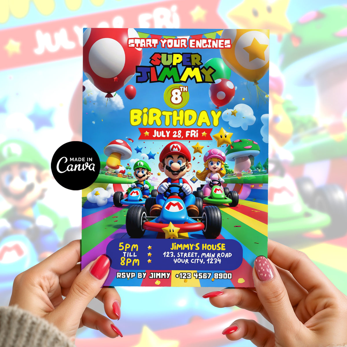 Mario Birthday Invitation Editable Canva Party Invite 3 Options