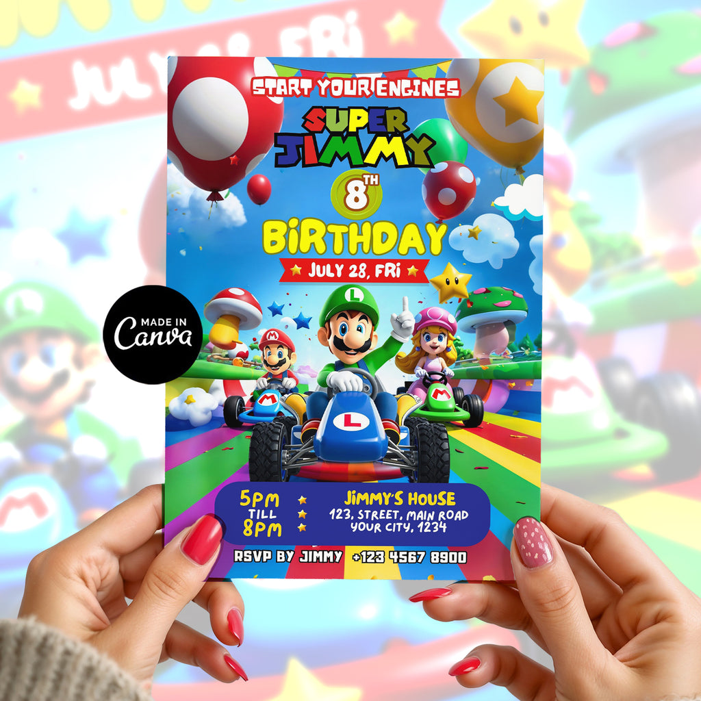 Mario Birthday Invitation Editable Canva Party Invite 3 Options