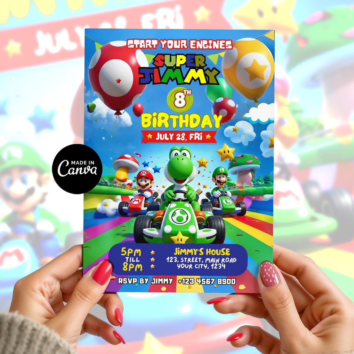 Mario Birthday Invitation Editable Canva Party Invite 3 Options