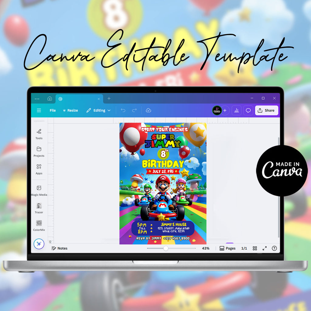 Mario Birthday Invitation Editable Canva Party Invite 3 Options