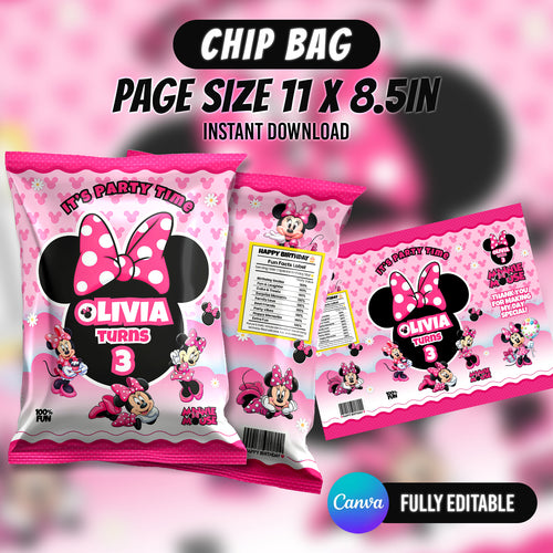 Minni Mouse Birthday Party Favor Bundle Editable Canva Birthday Party Kit 10 Favor Items