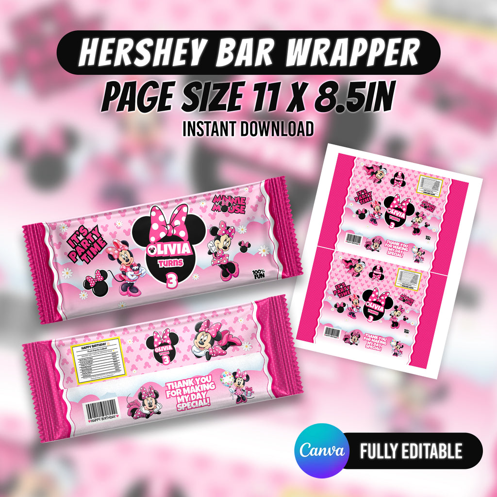Minni Mouse Birthday Party Favor Bundle Editable Canva Birthday Party Kit 10 Favor Items