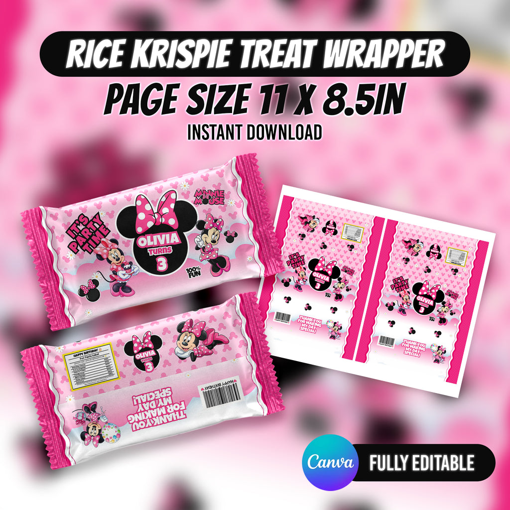Minni Mouse Birthday Party Favor Bundle Editable Canva Birthday Party Kit 10 Favor Items