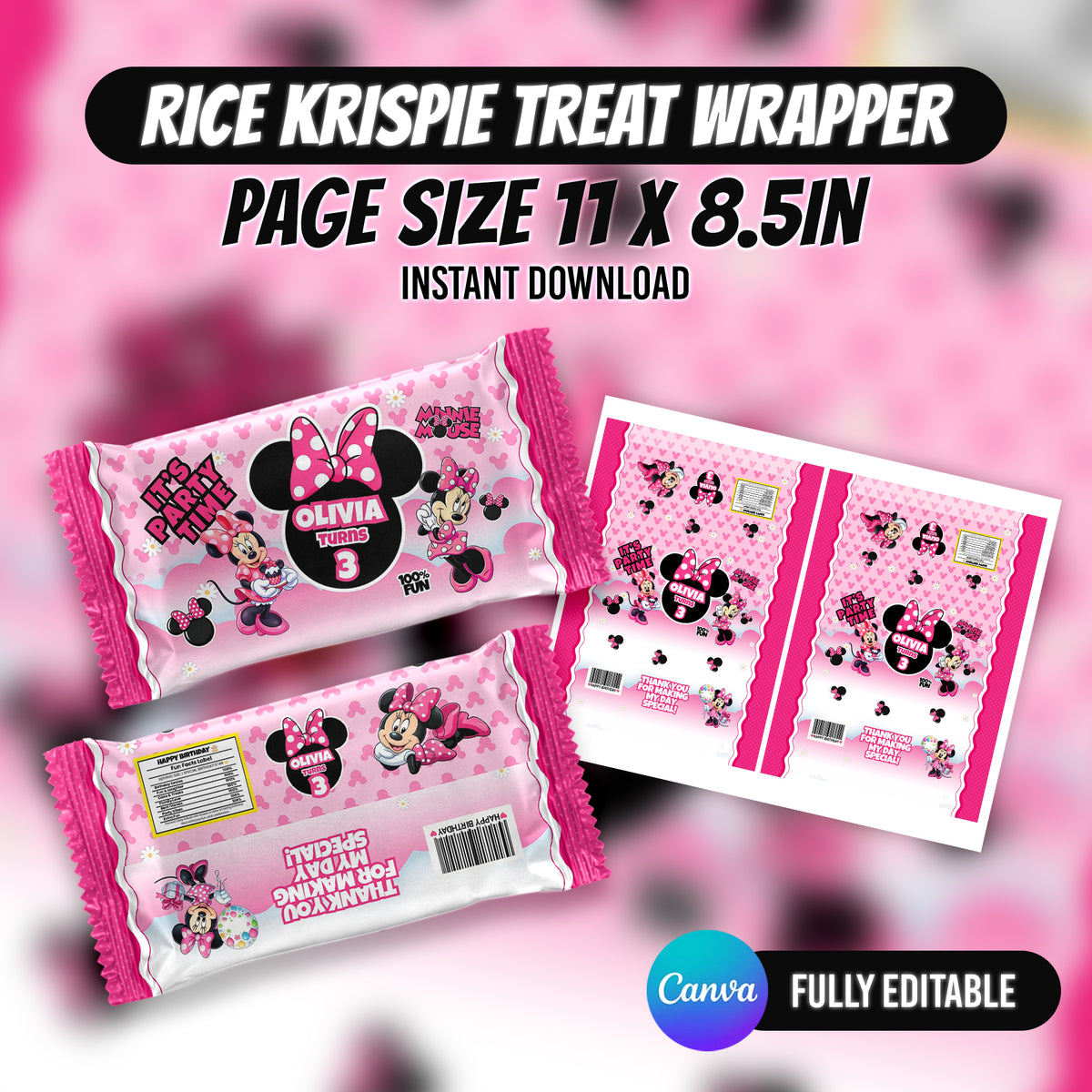 Minni Mouse Birthday Party Favor Bundle Editable Canva Birthday Party Kit 10 Favor Items