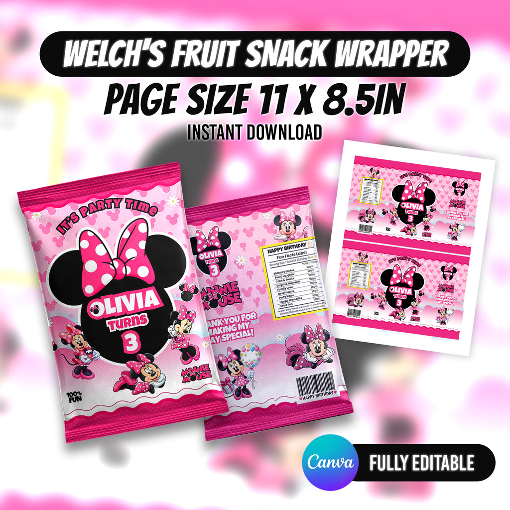Minni Mouse Birthday Party Favor Bundle Editable Canva Birthday Party Kit 10 Favor Items