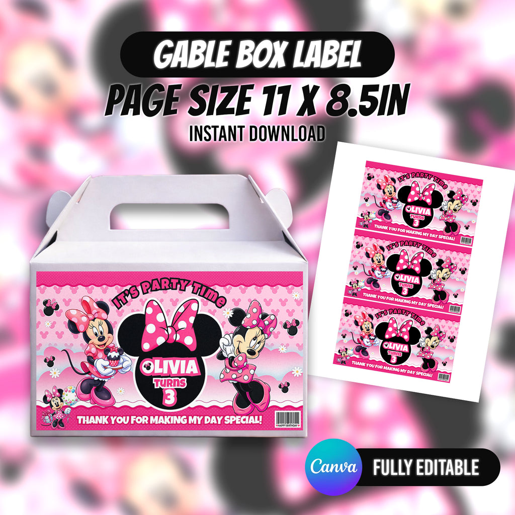 Minni Mouse Birthday Party Favor Bundle Editable Canva Birthday Party Kit 10 Favor Items