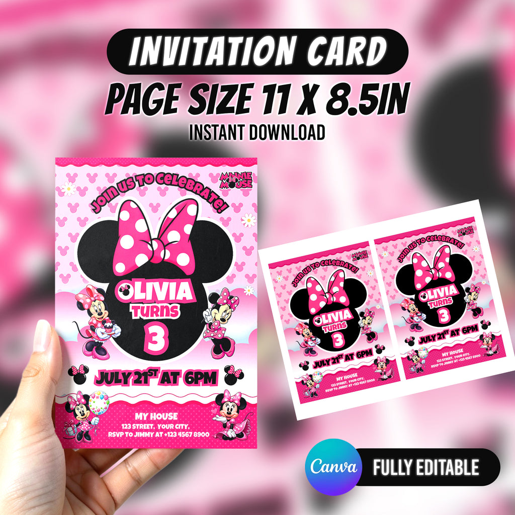 Minni Mouse Birthday Party Favor Bundle Editable Canva Birthday Party Kit 10 Favor Items