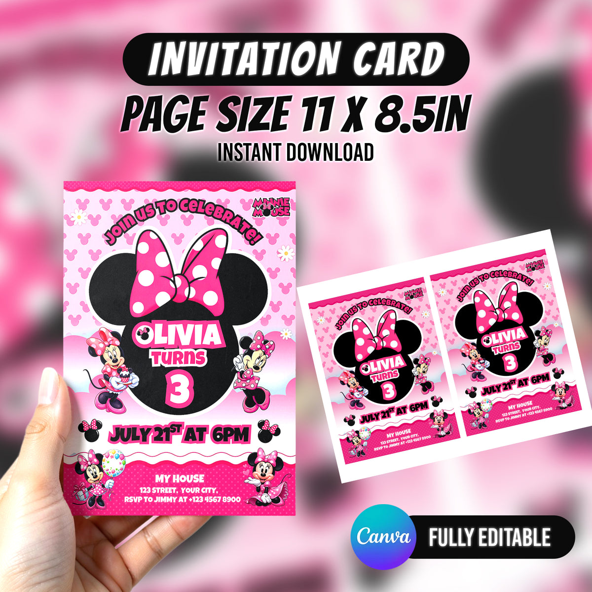 Minni Mouse Birthday Party Favor Bundle Editable Canva Birthday Party Kit 10 Favor Items