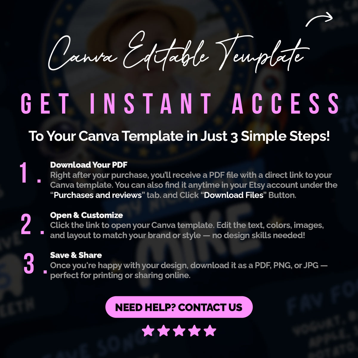 Space 1st Birthday Milestone Board Canva Template 3 Sizes Included