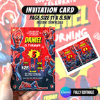 Spider Superhero Birthday Invitation Canva Comic Theme Party Printable
