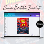 Spider Superhero Birthday Invitation Canva Comic Theme Party Printable