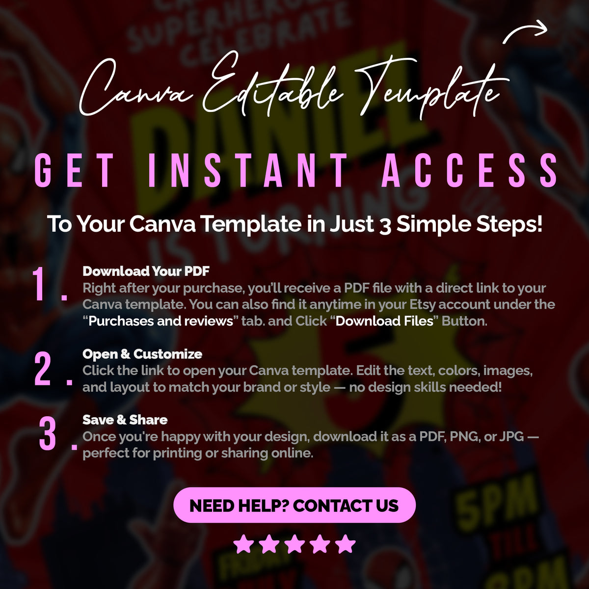 Spider Superhero Birthday Invitation Canva Comic Theme Party Printable