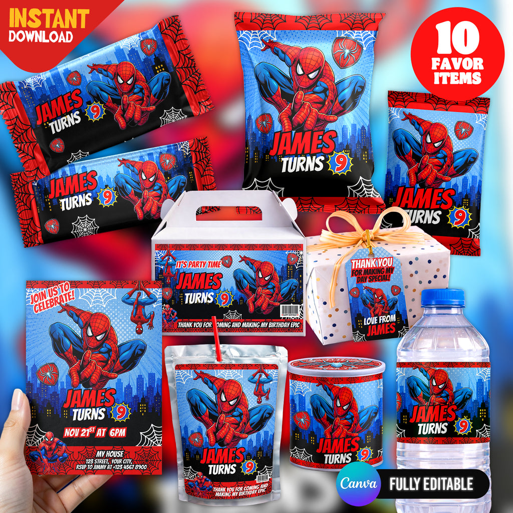 Spider Superhero Birthday Party Favor Bundle 10 Party Favor Items Canva