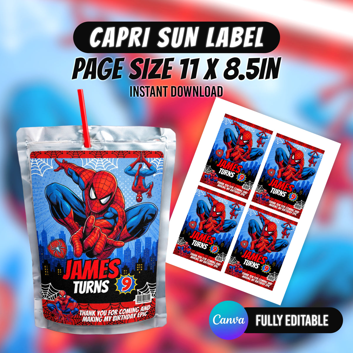 Spider Superhero Birthday Party Favor Bundle 10 Party Favor Items Canva
